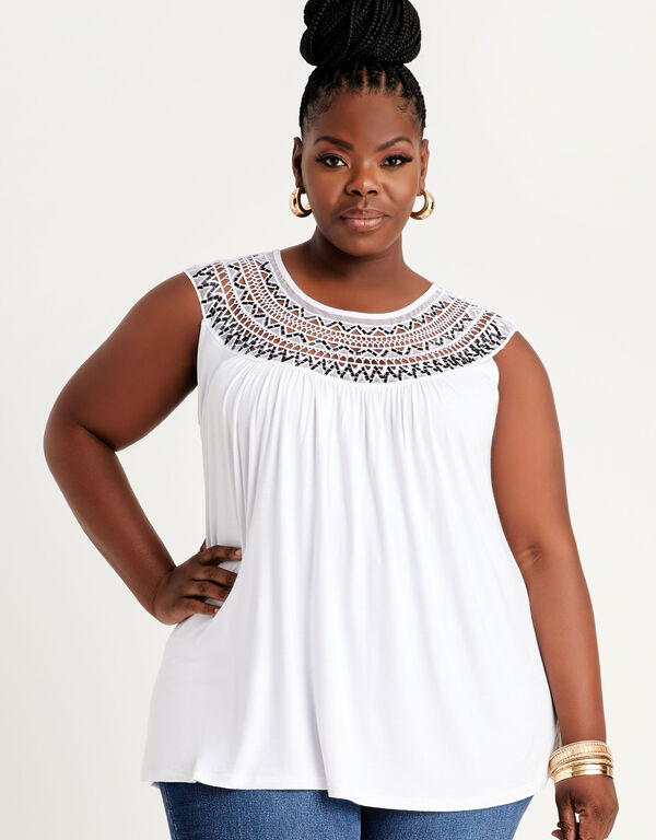 Embellished Crocheted Jersey Tunic, White image number 0