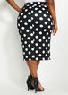 Black Dot Scuba Midi Skirt, Black White image number 1