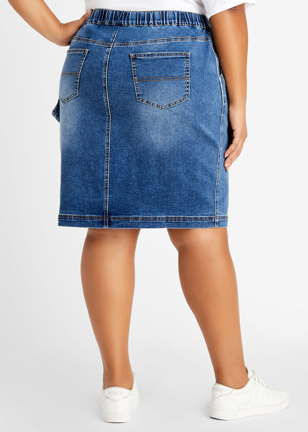 Slit Front Knee Length Denim Skirt, Medium Blue image number 1