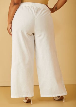 Button Detailed Linen Blend Pants, White image number 1