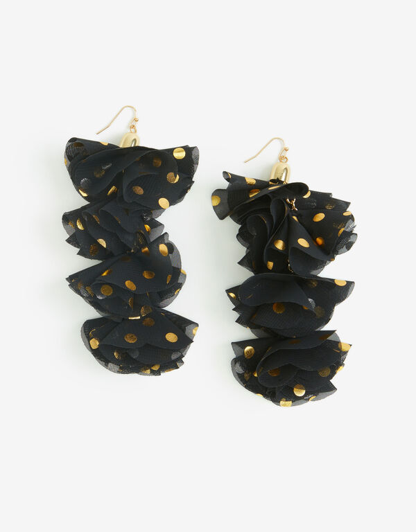 Polka Dot Chiffon Flower Earrings, Black image number 0