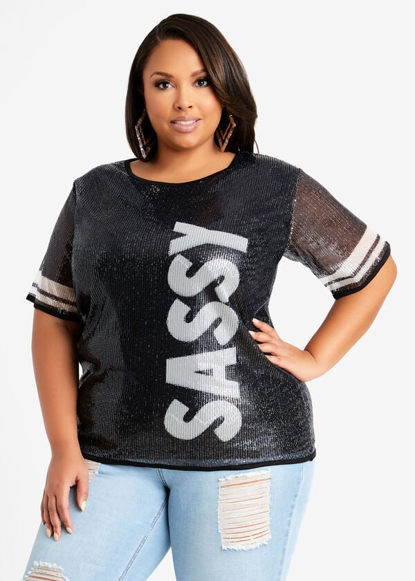 Sassy Sequin Jersey Graphic Tee, Black image number 0