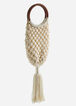 Crochet Fringe Ring Top Handle Bag, Natural image number 0