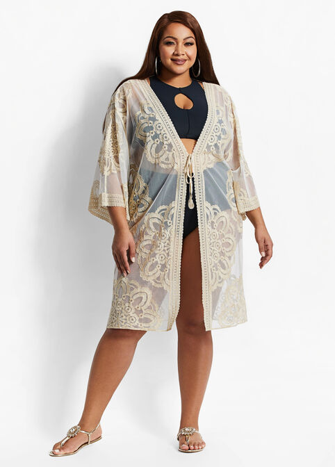Brocade Swim Cover Up, Gold image number 0