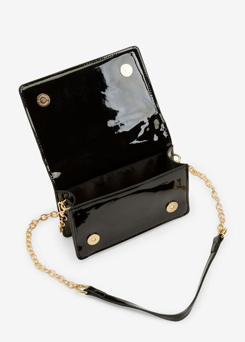 Glitter & Faux Patent Leather Bag, Black image number 2