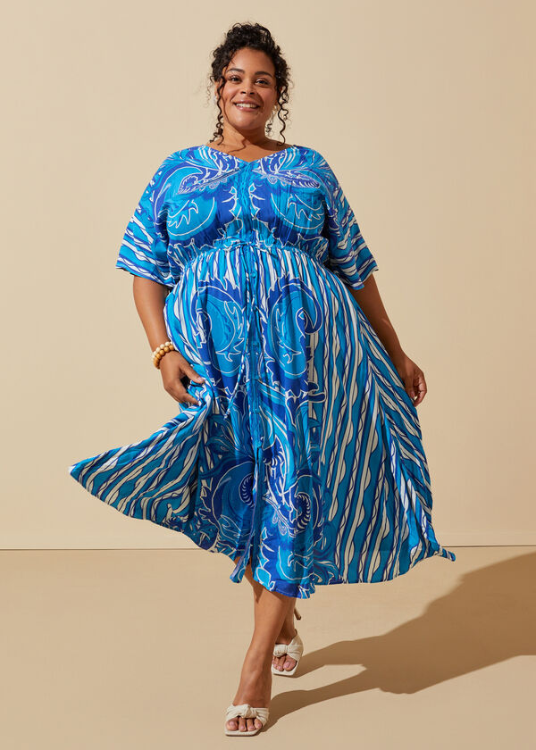 Paisley Print Midi Dress, Lapis Blue image number 0