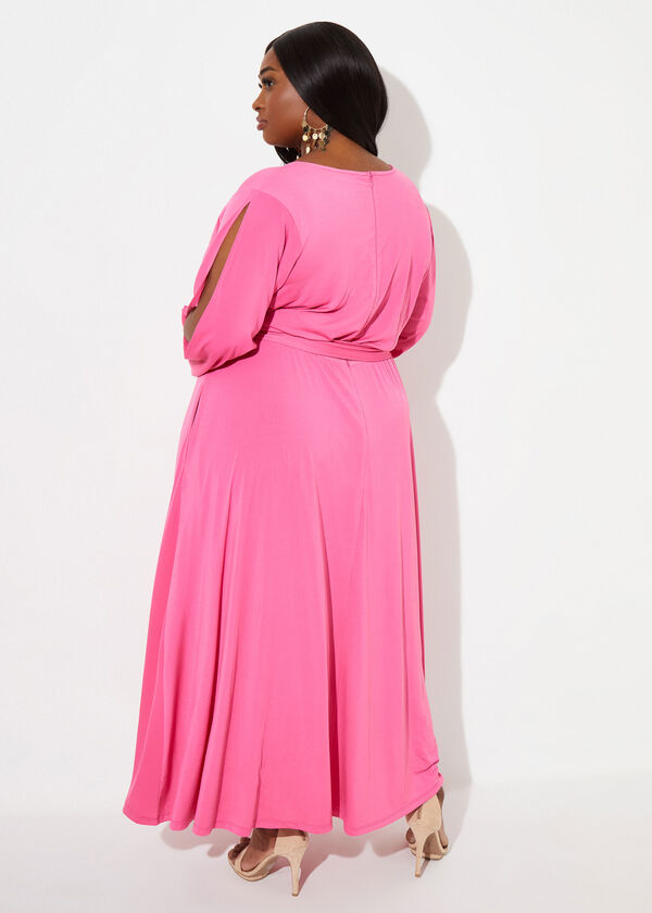 Split Sleeve Faux Wrap Maxi Dress, Fandango Pink image number 1