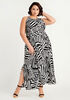 Belted Swirl Side Slit Maxi Dress, Black White image number 0