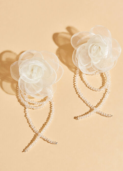 Beaded Floral Earrings, Pearl image number 1