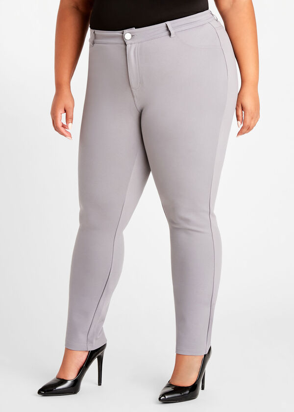 Grey Ponte Skinny Pants, Silver Filigree image number 0