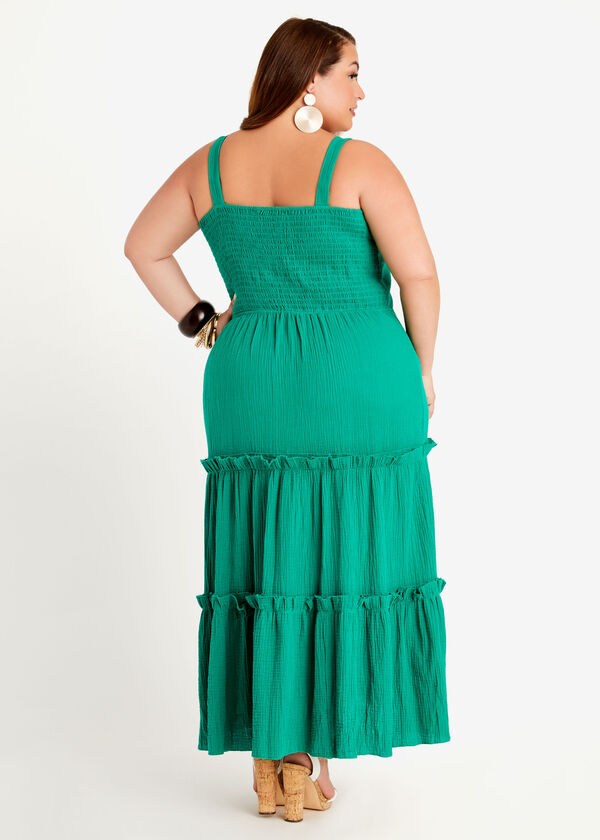 Tiered Cotton Gauze Maxi Dress, ULTRA MARINE GREEN image number 1
