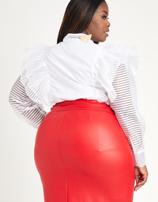 Faux Stretch Leather Midi Skirt, Red image number 1