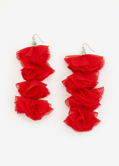 Red Cascading Chiffon Earrings, Chili Pepper image number 0