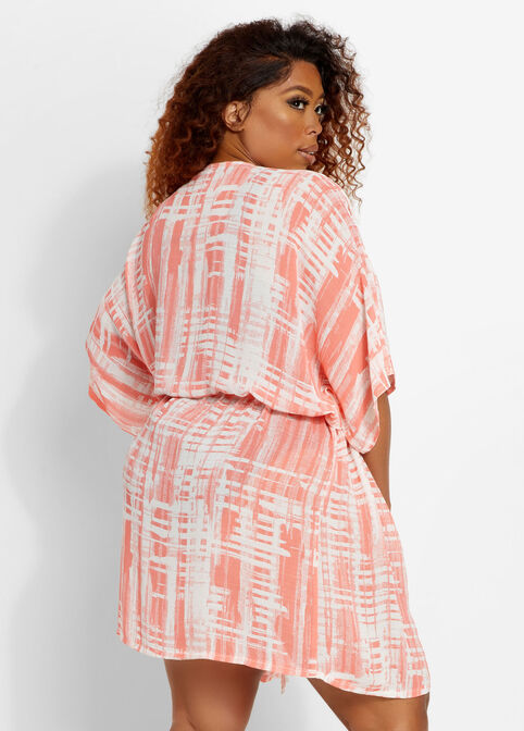Dalin Tie Front Kimono Cover Up, Coral image number 1
