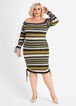 Striped Ruched Sweater Dress, Olive image number 0