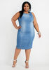 Studded Denim Bodycon Dress, Medium Blue image number 0