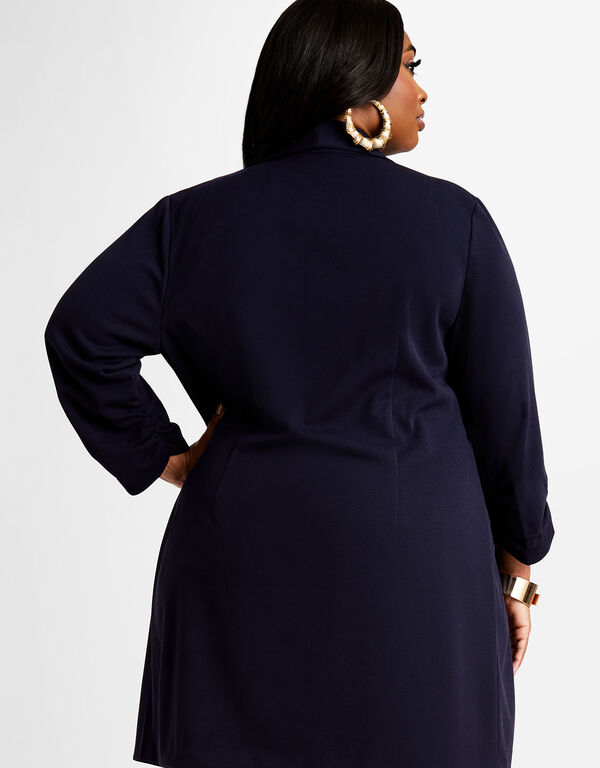 Ruched Sleeve Longline Open Blazer, Navy image number 1
