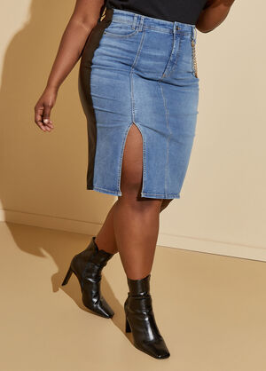 Plus Size pencil stretch denim skirts sexy plus size leather jean skirt image number 0