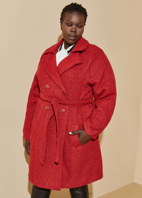 Belted Bouclé Peacoat, Barbados Cherry image number 4