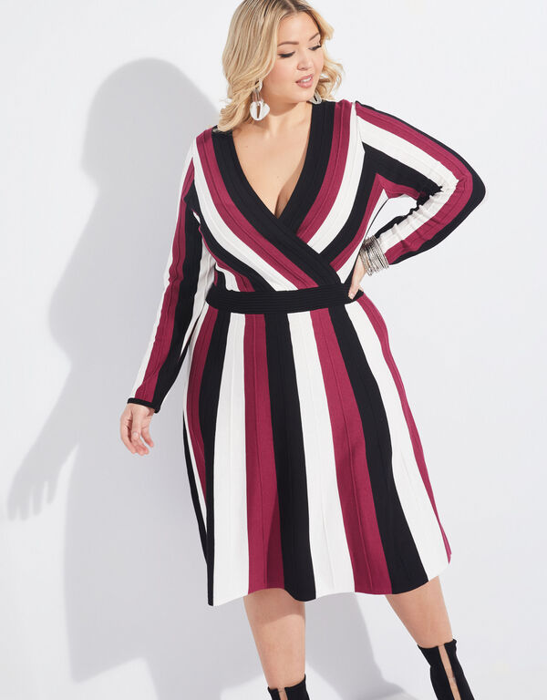 Striped A Line Sweater Dress, Multi image number 0