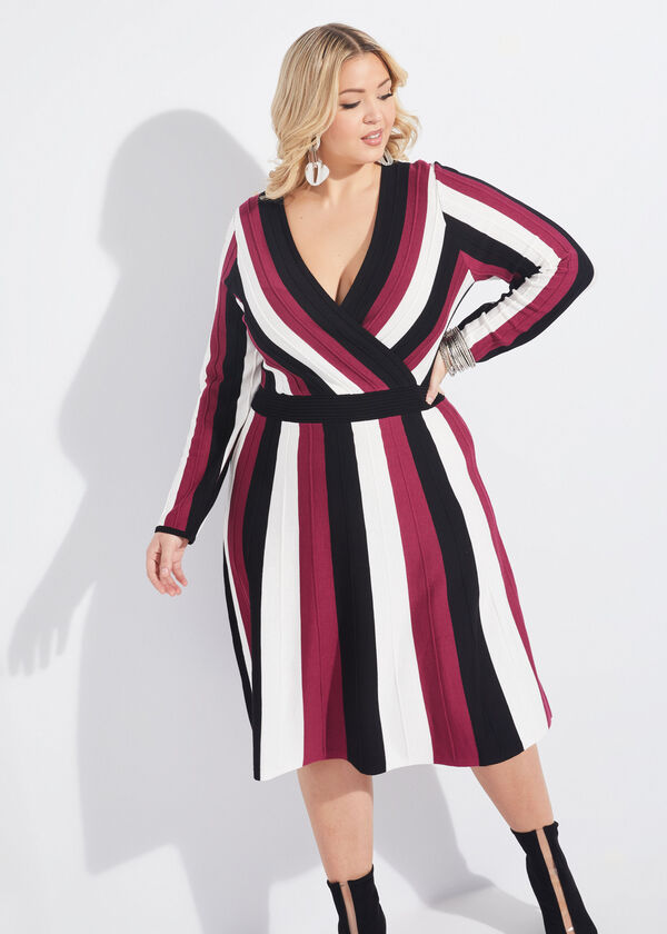 Striped A Line Sweater Dress, Multi image number 0