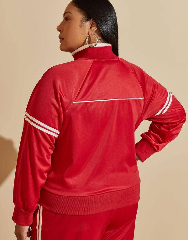 Striped Cropped Track Jacket, Barbados Cherry image number 1