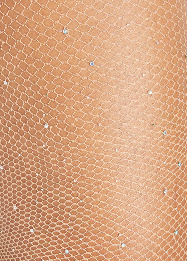 Crystal Fishnet Footed Tights, Nude image number 1