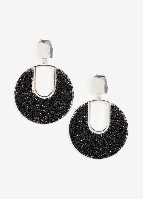Rhinestone Geo Cutout Earrings, Black image number 0