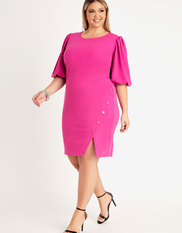 Button Detailed Sheath Dress, Fuchsia Red image number 0