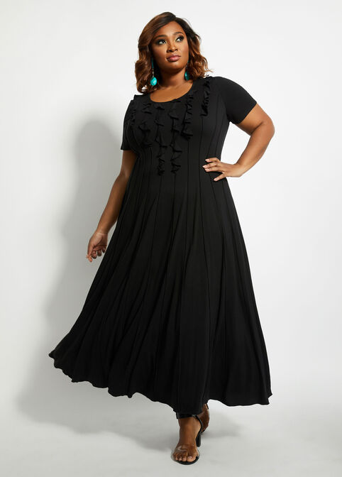 Plus Size Trendy Knit Godet Ruffle Trim Pleated Maxi Dress image number 0