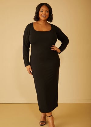 Stretch Knit Bodycon Maxi Dress, Black image number 0