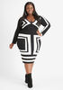 Intarsia Knit Bodycon Sweater Dress, Black White image number 0