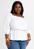Smocked Peasant Square Neck Top, White image number 0