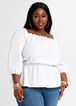Plus Size Square Neck Smocked Peasant Top Chic Elbow Sleeve Blouses image number 0