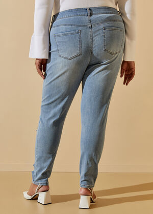 Distressed Paneled Skinny Jeans, Classic Blue image number 1