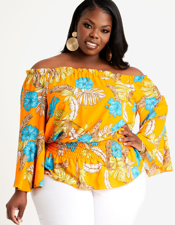 Tropical Off The Shoulder Top, Carrot Curl image number 0