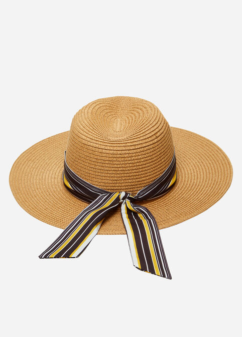 Tan Stripe Scarf Raffia Panama Hat, Natural image number 1