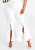 Lace Up Split Hem Flare Jeans, White image number 0