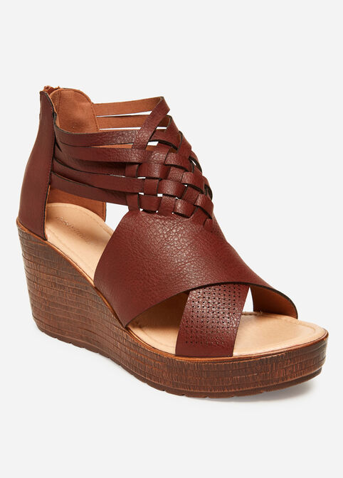 Strappy Wide Width Wedges, Brown image number 0