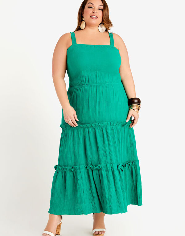Tall Tiered Gauze Maxi Dress, ULTRA MARINE GREEN image number 0
