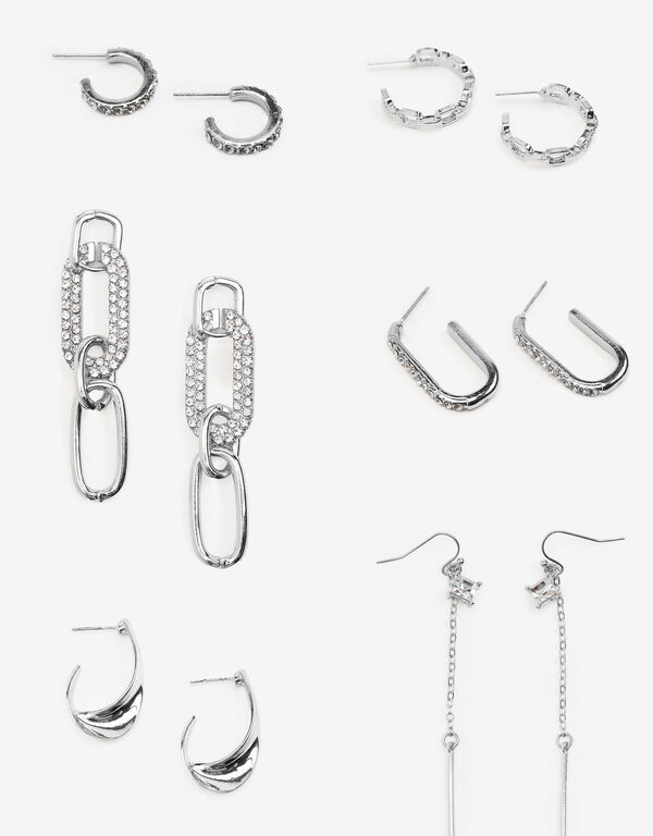 Silver Tone Drop Earrings Set, Silver image number 0