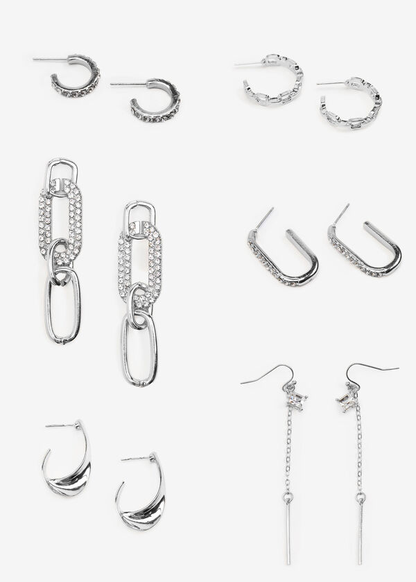 Silver Tone Drop Earrings Set, Silver image number 0