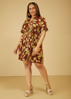 Tropical Print Gauze Shirtdress, Multi image number 0