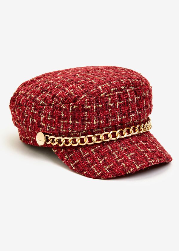 Metallic Plaid Tweed Cabbie Hat, Barbados Cherry image number 0