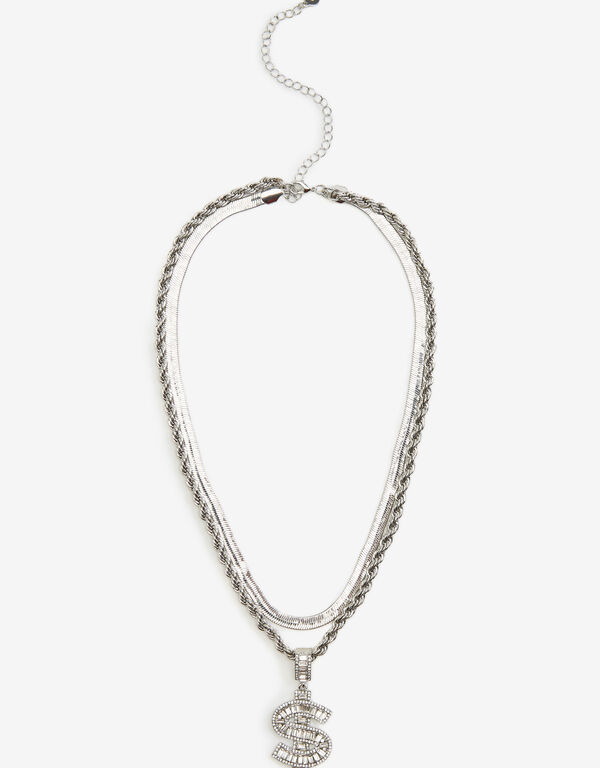 Layered Dollar Sign Necklace, Silver image number 0
