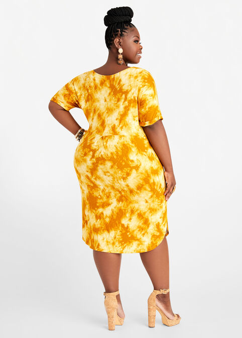 Tie Dye Jersey Shirt Dress, Nugget Gold image number 1
