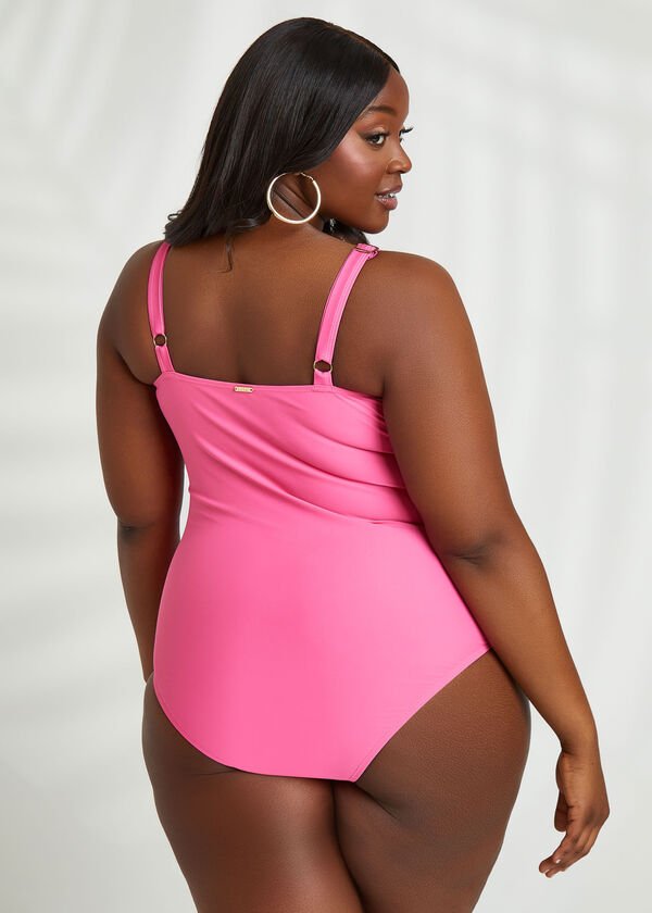 Nicole Miller Laced Up Swimsuit, Pink image number 1