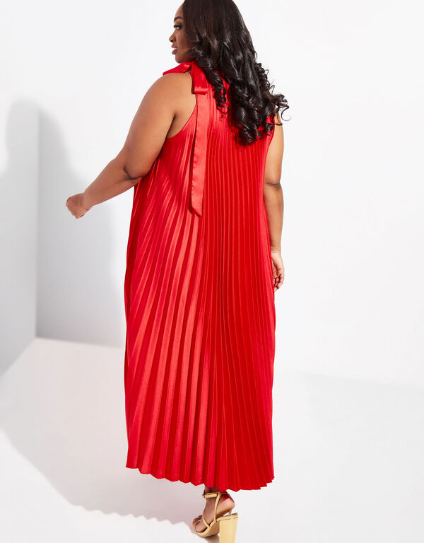 Pleated Satin Maxi Dress, Red image number 1