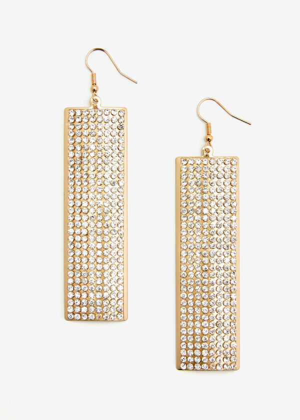 Gold Tone Linear Drop Earrings, Gold image number 0