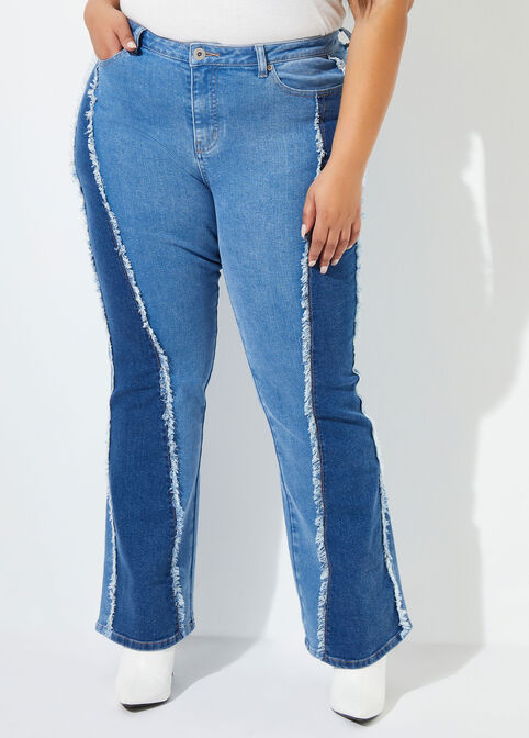Two Tone Flared Jeans, Denim Blue image number 0